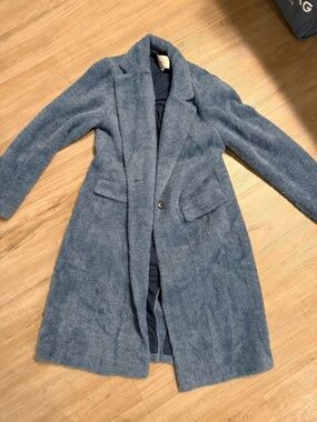 LOFT Dusty Blue Teddy Faux-Fur Long Coat